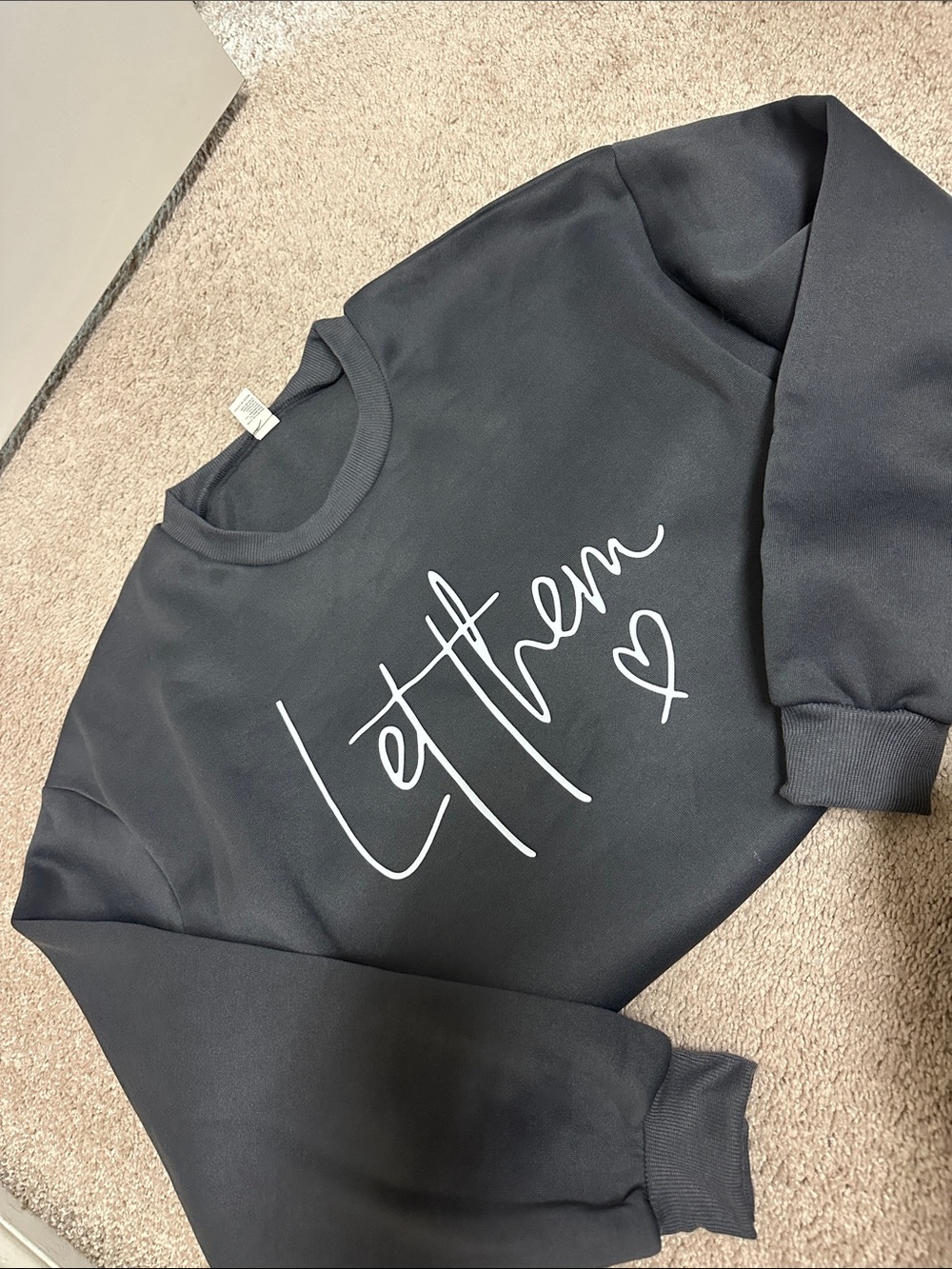 Let Them Script Heart Graphic Crewneck Sweatshirt - Gray
